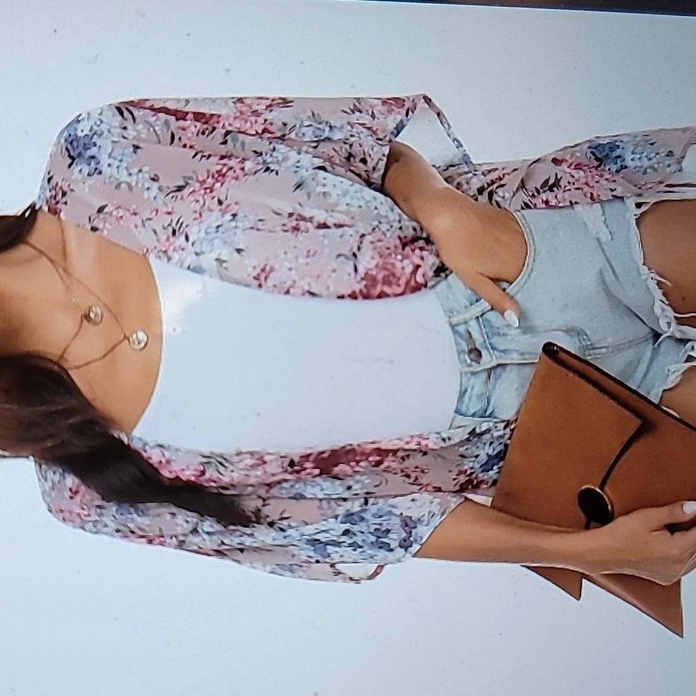 Floral Print Chiffon Boho Open Front Blouse - Picture 3 of 8